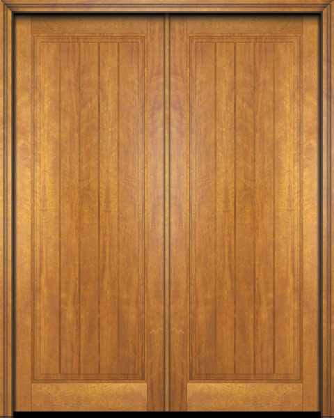 WDMA 84x96 Door (7ft by 8ft) Interior Swing Mahogany Rustic-Old World Home Style 1 Panel V-Grooved Plank Exterior or Double Door 1