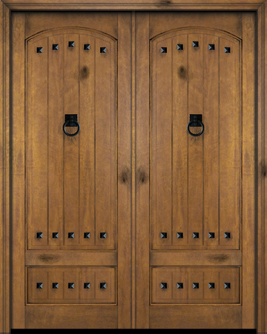 WDMA 84x96 Door (7ft by 8ft) Interior Swing Mahogany 3/4 Arch Top Panel V-Grooved Plank Exterior or Double Door with Clavos 1