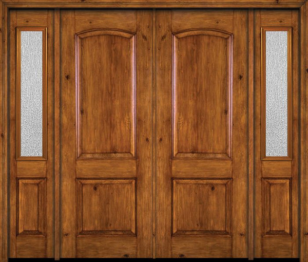 WDMA 84x96 Door (7ft by 8ft) Exterior Knotty Alder 96in Alder Rustic Plain Panel Double Entry Door Sidelights Rain Glass 1