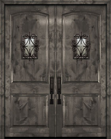 WDMA 84x96 Door (7ft by 8ft) Exterior Knotty Alder 42in x 96in Double Arch 2 Panel Estancia Alder Door with Speakeasy 1