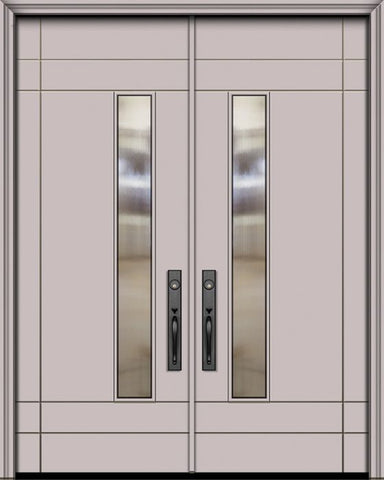 WDMA 84x96 Door (7ft by 8ft) Exterior Smooth 42in x 96in Double Santa Barbara Solid Contemporary Door w/Textured Glass 1