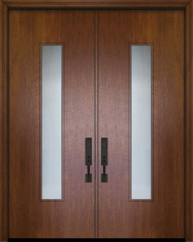 WDMA 84x96 Door (7ft by 8ft) Exterior Mahogany 42in x 96in Double Malibu Solid Contemporary Door w/Textured Glass 1