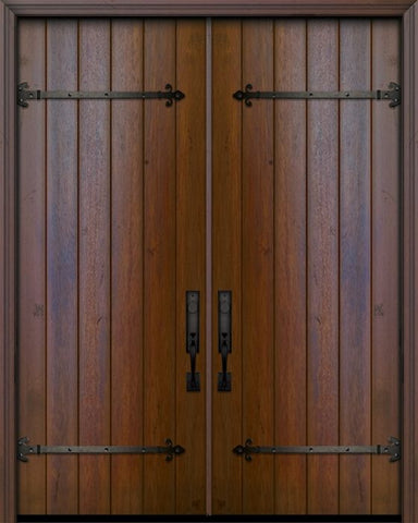 WDMA 84x96 Door (7ft by 8ft) Exterior Swing Mahogany 42in x 96in Double Square Top Plank Portobello Door with Straps 1