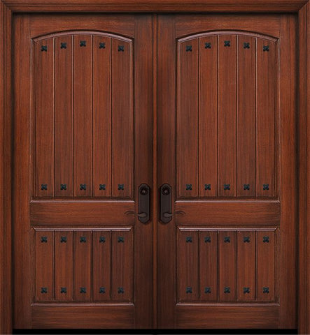 WDMA 84x96 Door (7ft by 8ft) Exterior Mahogany 42in x 96in Double 2 Panel Arch V-Groove Door with Clavos 1