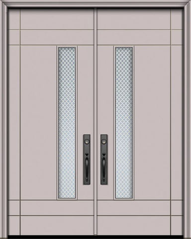 WDMA 84x96 Door (7ft by 8ft) Exterior Smooth 42in x 96in Double Santa Barbara Solid Contemporary Door w/Metal Grid 1