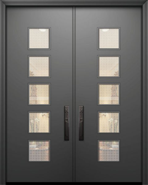 WDMA 84x96 Door (7ft by 8ft) Exterior Smooth 42in x 96in Double Venice Solid Contemporary Door w/Metal Grid 1
