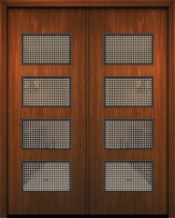 WDMA 84x96 Door (7ft by 8ft) Exterior Mahogany 42in x 96in Double Santa Monica Solid Contemporary Door w/Metal Grid 1