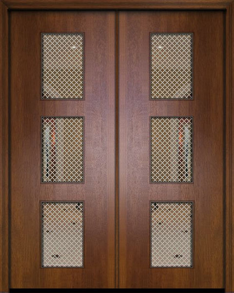 WDMA 84x96 Door (7ft by 8ft) Exterior Mahogany 42in x 96in Double Newport Contemporary Door w/Metal Grid 1