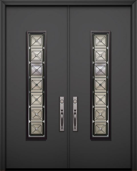 WDMA 84x96 Door (7ft by 8ft) Exterior Smooth 42in x 96in Double Malibu Solid Contemporary Door with Speakeasy 1