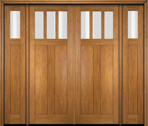 WDMA 86x80 Door (7ft2in by 6ft8in) Exterior Swing Mahogany 3 Horizontal Lite Craftsman Double Entry Door Sidelights 1