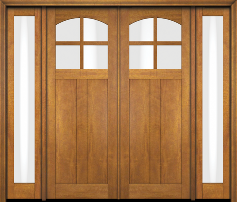WDMA 86x80 Door (7ft2in by 6ft8in) Exterior Swing Mahogany 4 Arch Lite Craftsman 2 Panel Two Sidelight or Interior Double Door 1