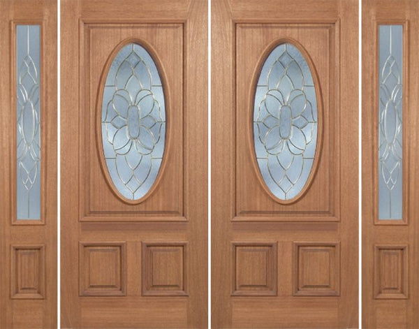 WDMA 88x80 Door (7ft4in by 6ft8in) Exterior Mahogany Maryvale Double Door/2side w/ BO Glass 1