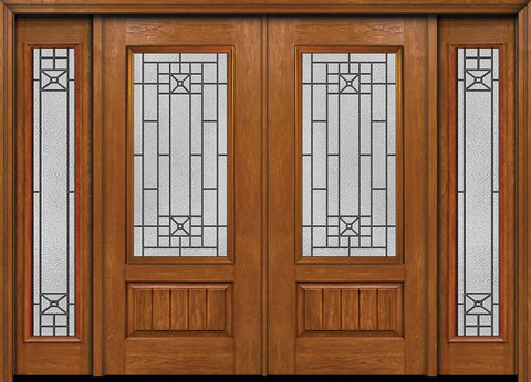 WDMA 88x80 Door (7ft4in by 6ft8in) Exterior Cherry Plank Panel 3/4 Lite Double Entry Door Sidelights Full Lite Courtyard Glass 1