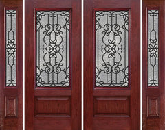 WDMA 88x80 Door (7ft4in by 6ft8in) Exterior Cherry 3/4 Lite 1 Panel Double Entry Door Sidelights MD Glass 1