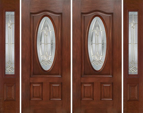 WDMA 88x80 Door (7ft4in by 6ft8in) Exterior Mahogany Oval Three Panel Double Entry Door Sidelights BT Glass 1