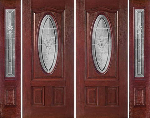 WDMA 88x80 Door (7ft4in by 6ft8in) Exterior Cherry Oval Three Panel Double Entry Door Sidelights RA Glass 1