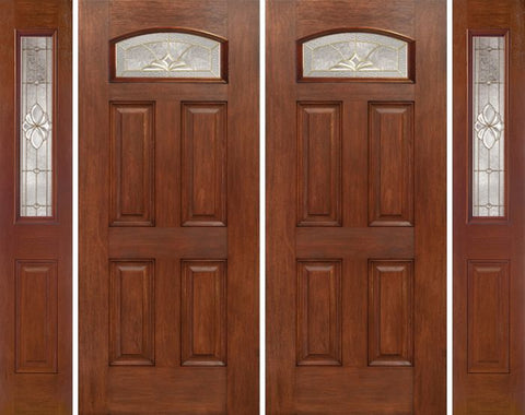 WDMA 88x80 Door (7ft4in by 6ft8in) Exterior Mahogany Camber Top Double Entry Door Sidelights HM Glass 1