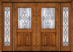 WDMA 88x80 Door (7ft4in by 6ft8in) Exterior Cherry Alder Rustic V-Grooved Panel 1/2 Lite Double Entry Door Sidelights Full Lite Wyngate Glass 1
