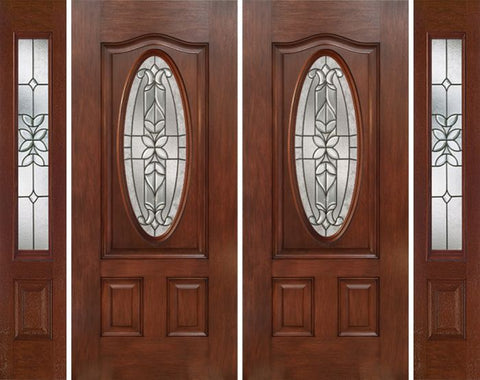 WDMA 88x80 Door (7ft4in by 6ft8in) Exterior Mahogany Oval Three Panel Double Entry Door Sidelights CD Glass 1