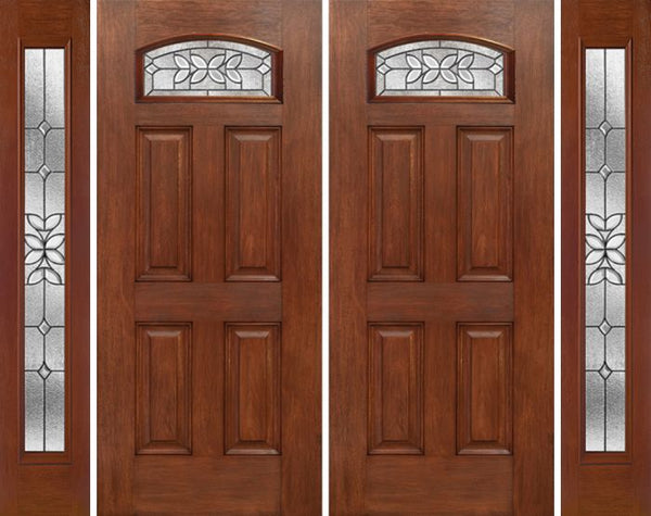 WDMA 88x80 Door (7ft4in by 6ft8in) Exterior Mahogany Camber Top Double Entry Door Sidelights CD Glass 1