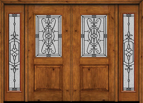 WDMA 88x80 Door (7ft4in by 6ft8in) Exterior Cherry Alder Rustic Plain Panel 1/2 Lite Double Entry Door Sidelights Full Lite Jacinto Glass 1