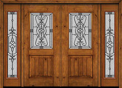 WDMA 88x80 Door (7ft4in by 6ft8in) Exterior Cherry Alder Rustic V-Grooved Panel 1/2 Lite Double Entry Door Sidelights Full Lite Jacinto Glass 1