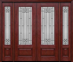 WDMA 88x96 Door (7ft4in by 8ft) Exterior Cherry 96in 3/4 Lite Double Entry Door Sidelights Courtyard Glass 1