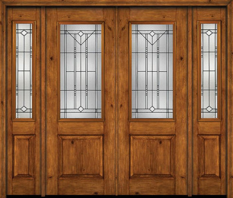 WDMA 88x96 Door (7ft4in by 8ft) Exterior Knotty Alder 96in Alder Rustic Plain Panel 2/3 Lite Double Entry Door Sidelights Riverwood Glass 1