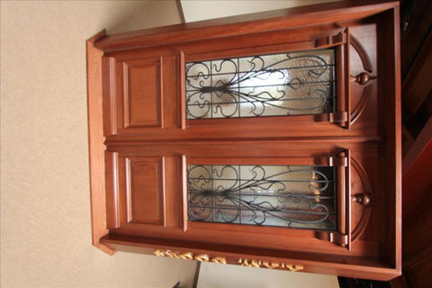 WDMA 96x120 Door (8ft by 10ft) Exterior Mahogany AN-2009-2 Hand Carved Art Nouveau Forged Iron Glass Double Door 2
