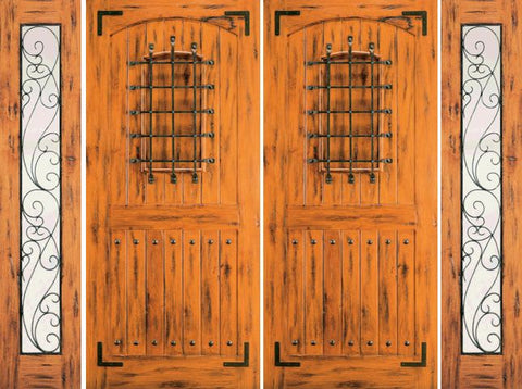 WDMA 96x80 Door (8ft by 6ft8in) Exterior Knotty Alder Double Door with Two Sidelights Front Alder Speakeasy 1