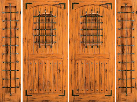 WDMA 96x80 Door (8ft by 6ft8in) Exterior Knotty Alder Front Double Door with Two Sidelights Alder Speakeasy 1