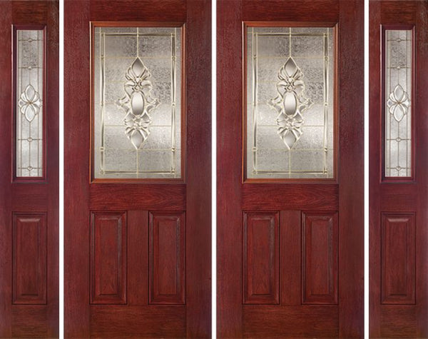 WDMA 96x80 Door (8ft by 6ft8in) Exterior Cherry Half Lite 2 Panel Double Entry Door Sidelights HM Glass 1