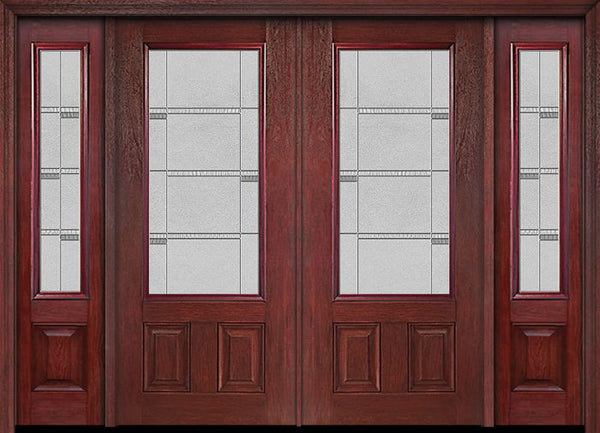 WDMA 96x80 Door (8ft by 6ft8in) Exterior Cherry 3/4 Lite Two Panel Double Entry Door Sidelights Crosswalk Glass 1