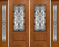 WDMA 96x80 Door (8ft by 6ft8in) Exterior Cherry Plank Panel 3/4 Lite Double Entry Door Sidelights Full Lite w/ MD Glass 1