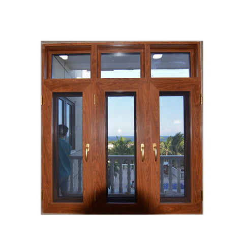 WDMA Aluminum Profile Solid Red Oak Wood Outward Opening Window With Grill Design