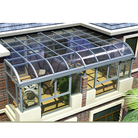 WDMA Prefabricated 4 Season Free Standing Veranda Aluminium Insulated Curved Glass Conservatory Sunroom Glass House For Solarium On