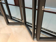 wood color Aluminium soundproof tri fold doors/glass folding double panel door on China WDMA on China WDMA